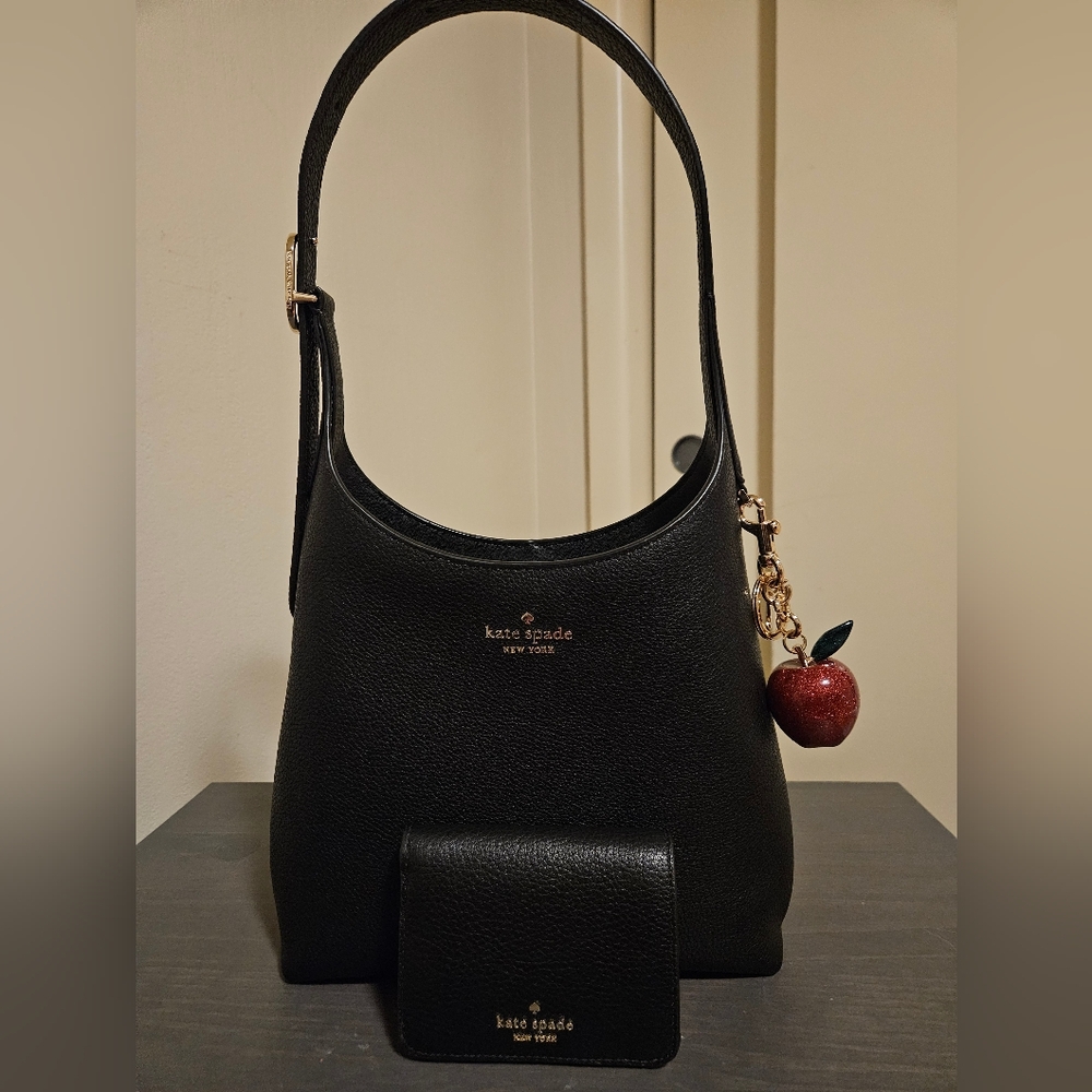 Kate Spade 454 Small Shoulder Bag and Lena Small Bifold Wallet with Apple Charm